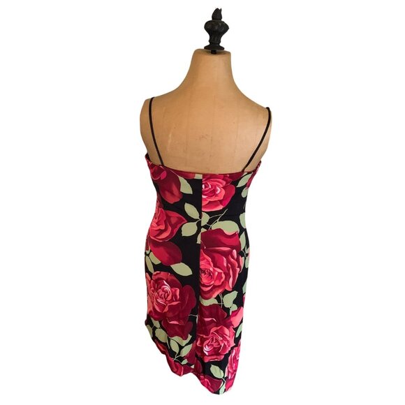VTG Dress Y2K High-Low MIDI Spaghetti Strap Black Red Floral Sz M Goth Grunge - Picture 8 of 16